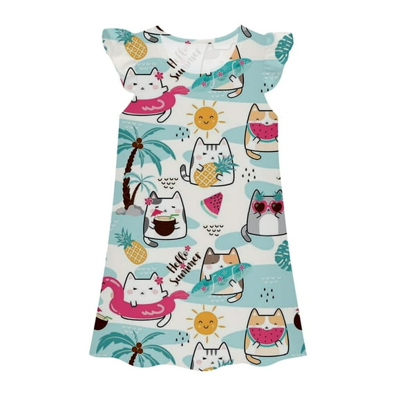 Shadoumai Toddler Girls Dresses Summer Sleeveless Round Neck Cute Prints Cute Summer Princess Dresses Baby Girl Clothes