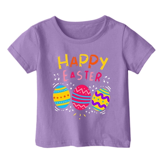 Shadoumai Toddler Girls Easter Shirt Happy Easter Solid Color Round Neck Short Sleeve T-Shirt Funny Holiday Shirts Summer Clothes for Girls