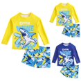 thumbnail image 1 of Shadoumai Toddler Swimsuit Set Boys Two Piece Shark Bathing Suit Swimwear Quick Dry Long Sleeve Rashguard and Swim Trunks Orange 5-6Y 130, Bathing Suit Boy,Boy Swimsuit Size 8, 1 of 9