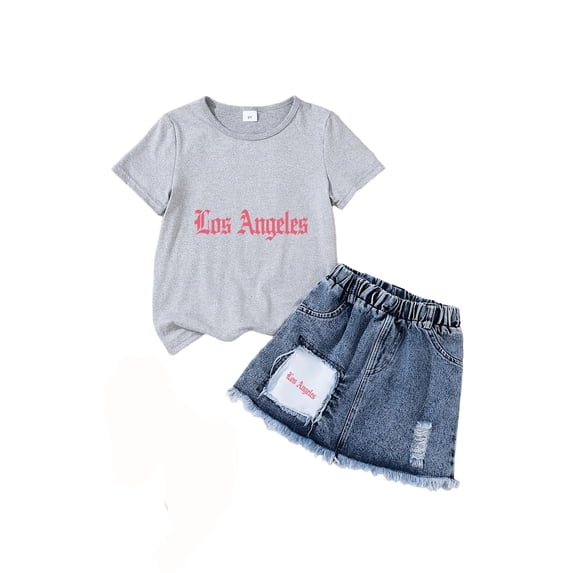 Shadoumai Tween Girl Clothes Summer 2 Piece Outfit T-Shirt + Cargo Skirt Girl Spring Clothing,Size 7-12 Years