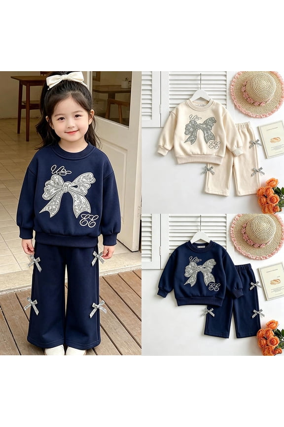 Tween Girls Clothes 2 Piece Outfit Bow Sweatshirt Top With Lace Detail Pants Pants Teen Girl Clothing Set
