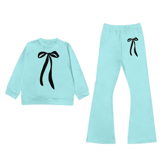 Shadoumai Tween Girls Clothes Color Block Bow Print Top & Wide Leg Sweatpants 2 Piece Spring/Fall Outfit Set Size 7-16