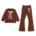 thumbnail image 1 of Shadoumai Tween Girls Clothes Color Block Bow Print Top & Wide Leg Sweatpants 2 Piece Spring/Fall Outfit Set Size 7-16, 1 of 5