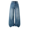 thumbnail image 1 of Shadoumai Tween Girls' Jeans Heart Embroidered Casual Zipper Fly Wide Leg Distressed Ripped Washed Denim Pants, 1 of 5
