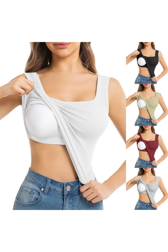 U-Back Workout Tank Tops for Women with Built in Bra,Removable Pads Racerback Sleeveless Gym Athletic Yoga Tops