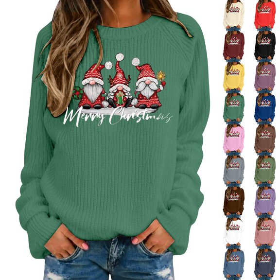 Shadoumai Christmas Sweater Women Crewneck Long Sleeve Knit Sweatshirt Funny Graphic, Ribbed , Relaxed Fit, Cozy Knit Jumper Xmas Party Pullover,Christmas Clothes,Winter Oufit