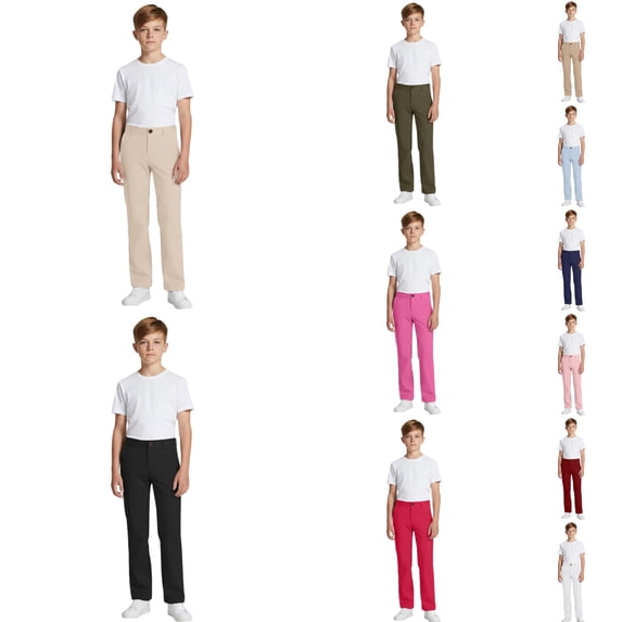 Shadoumai Uniform Pants for Boys Straight Leg Elastic Waist Pull-On Slim Fit Dress Pant Toddler Kids Boy Back to School Clothes