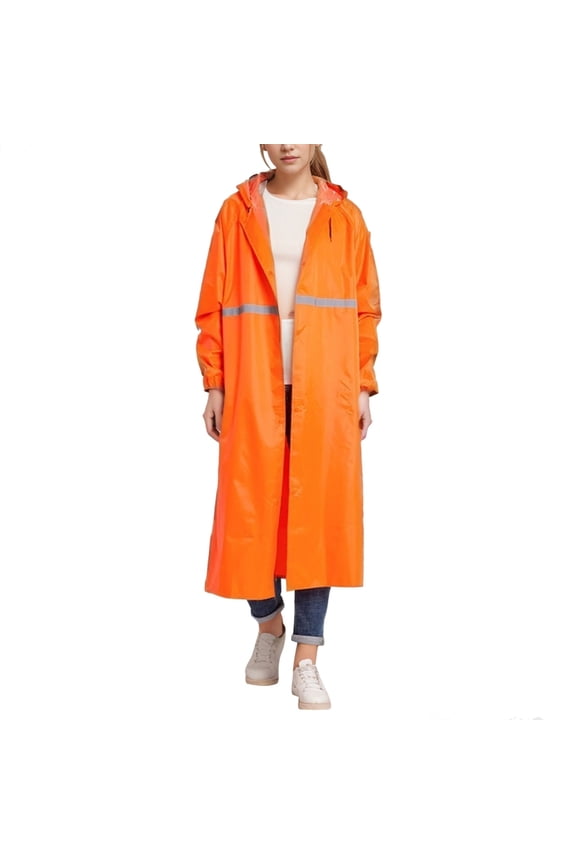 Unisex Full Length Raincoat With Hood High Visibility Reflective Windproof Heavy Rain Jacket For Adults