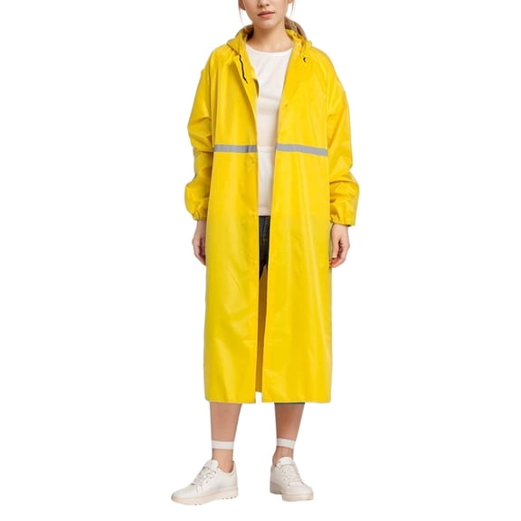 Shadoumai Unisex Full Length Raincoat With Hood High Visibility Reflective Windproof Heavy Rain Jacket For Adults