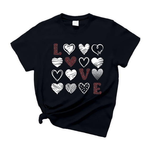Shadoumai Valentine's Shirt Women Plus Size Love Heart Arrow Print 3/4 Sleeve Raglan Baseball Tee Blouse