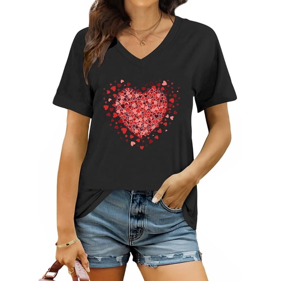 Shadoumai Valentine's Sweatshirt for Women Cute Love Heart Shirts Casual Long Sleeve Valentine Tshirt Clothes Tops