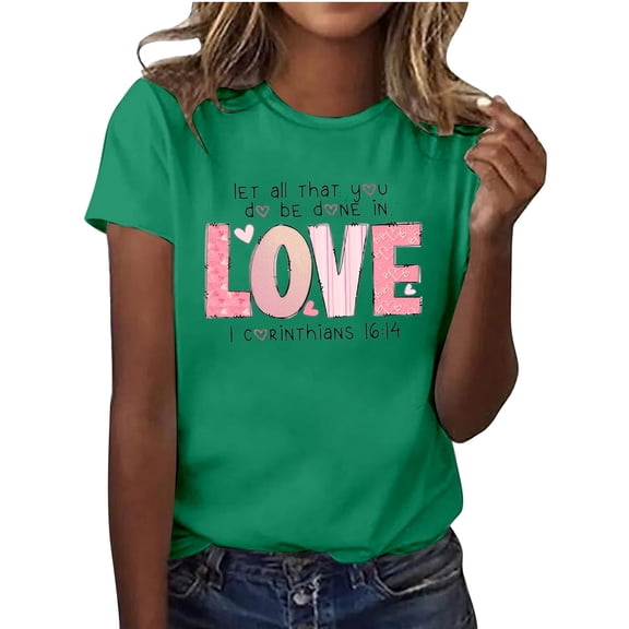 Shadoumai Valentines Shirts for Women Cute Love Heart Graphic Tees Short Sleeve Teacher Gift Tops