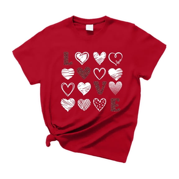 Shadoumai Valentines Shirts for Women Cute Love Heart Graphic Tees Short Sleeve Teacher Gift Tops