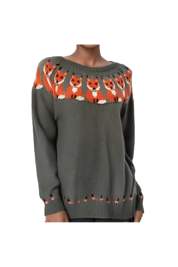 Vintage Sheep Print Sweater For Women Fair Isle Crew Neck Long Sleeve Jumper Tops Plus Size Trendy Fall Winter Sweaters
