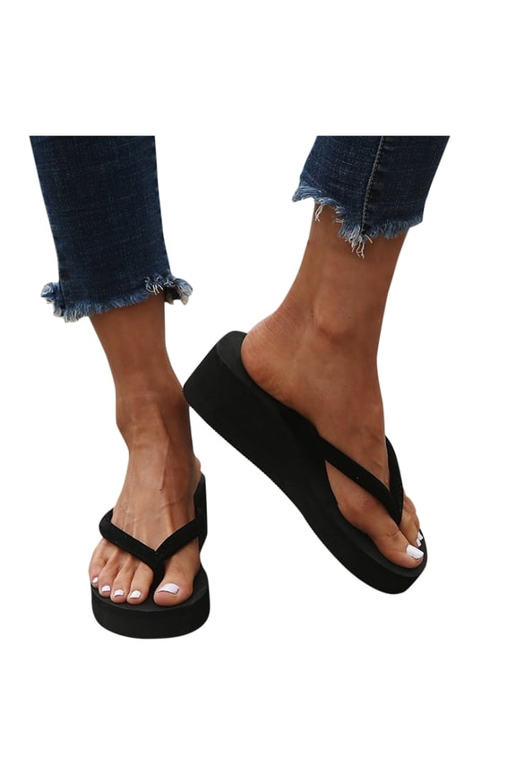 Wedge Flip Flops for Women Comfortable Walking Beach Sandals Ladies Wedges Platform Slippers Wedge Heel Soft Sole Sandals Platform Flip Flops Wedges on Beach Sandals