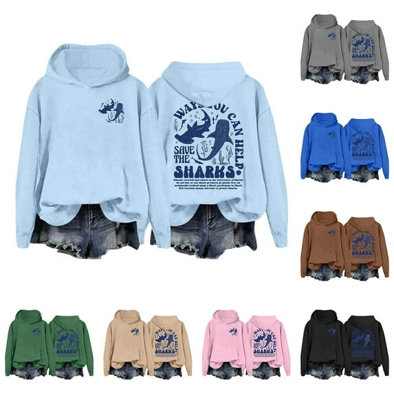 Shadoumai Whale Ocean Hoodie For Women Shark Hoodies Long Sleeve Sweatshirt Ocean Print Pullover Fall Winter Tops 2025