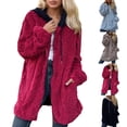 thumbnail image 1 of Shadoumai Winter Coat for Women Casual Loose Hooded Mid Long Fuzzy Fleece Jacket Full Zip Cozy Sherpa Outerwear, 1 of 5