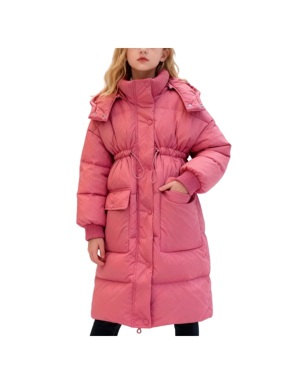 Winter Girls Long Insulated Coat Knee Length Jacket Warm Thickened Down Alternative Outerwear for Youth Kids 2 Year Girl