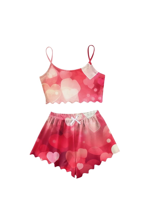 Women 2 Piece Pajama Set Heart Print Long Sleeves Button Down Lapel Shirt Long Pants Matching Sets Loungewear