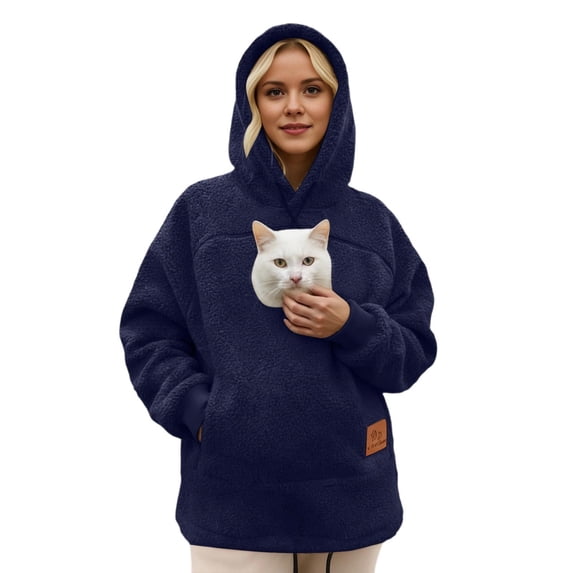 Shadoumai Women Cat Pouch Hoodie Fuzzy Zip Kangaroo Pocket Pet Carrier Hooded Sweatshirt Dog Pouch for Home Walk Outdoor