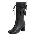 thumbnail image 1 of Shadoumai Women Lace Up Knee High Boot Platform Chunky Mid Heel Long Boots Shoes,Bow Knee High Boots Bowknot Heel Mid Calf Boots Fashion Student Casual Footwear, 1 of 9