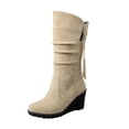 thumbnail image 1 of Shadoumai Women Mid Calf Slouch Boot Wedge Heel Thin Lined Suede Leather Winter Shoes, 1 of 6