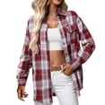 thumbnail image 1 of Shadoumai Women Plaid Shirt Jacket Seams Raw Edge Washed Oversized Shirt Jacket With Pockets Flannel Button Down Long Sleeve, 1 of 7