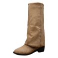 thumbnail image 1 of Shadoumai Women Slouchy Knee High Boots Casual Round Toe Pull On Riding Biker Boots Fold Over Chunky Low Heel Platform Boot, 1 of 9