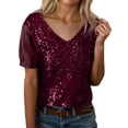 thumbnail image 1 of Shadoumai Women's Casual Loose Neck Short Sleeve T-Shirt Featuring Sparkling Sequin Design For Everyday Comfort And Style, 1 of 7