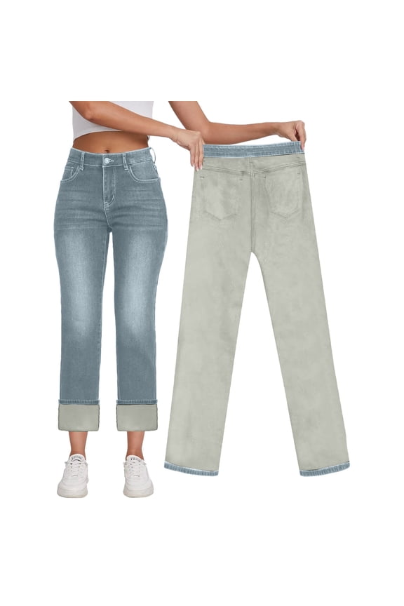 Women's High Waisted Straight Leg Lined Thermal Jeans for Winter Warmth and Comfortable Everyday Wear