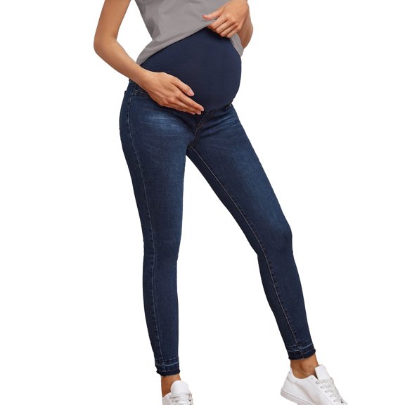 Shadoumai Women's Maternity Jeans Over Belly Skinny Stretchy Denim Pants Comfy Slim Pregnancy Pants