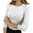 thumbnail image 1 of Shadoumai Women's Slim Fit 3/4 Sleeve Ribbed Knit Crew Neck Basic Tee Soft Comfortable Everyday Casual Top Blouse Shirt, 1 of 6