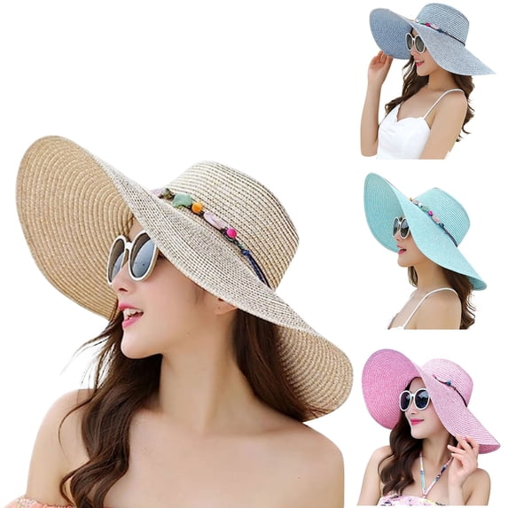 Shadoumai Women's Wide Brim Sun Protection Straw Hat,Folable Floppy Hat,Summer UV Protection Beach Cap