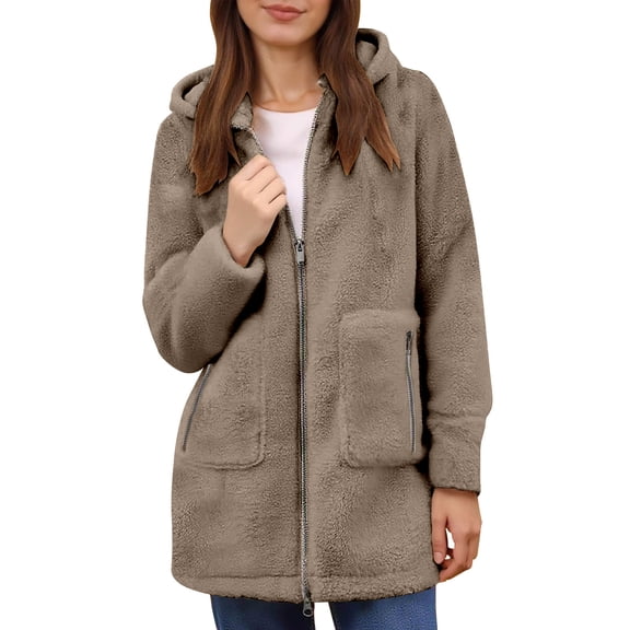 Shadoumai Women's Zip Up Hooded Jacket Winter Warm Lined Cozy Soft Outerwear With Pockets For Casual Streetwear