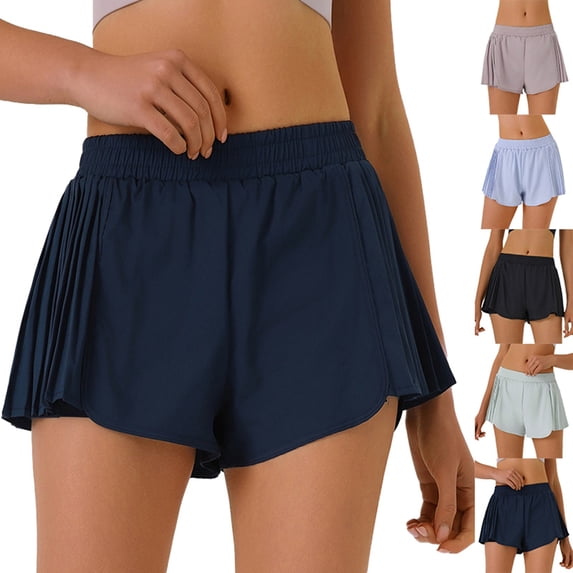 Shadoumai Womens Athletic Flowy Shorts with Compression Liner & Pockets Summer Casual Gym Exercise Running Shorts for Women