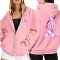thumbnail image 1 of Shadoumai Womens Breast Cancer Awareness Hoodies Full Zip Up Jacket Ribbon Graphic Oversized Sweatshirt Jackets Fall Winter Clothes, 1 of 6