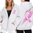 thumbnail image 1 of Shadoumai Womens Breast Cancer Awareness Hoodies Full Zip Up Jacket Ribbon Graphic Oversized Sweatshirt Jackets Fall Winter Clothes, 1 of 6