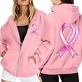 thumbnail image 1 of Shadoumai Womens Breast Cancer Awareness Hoodies Full Zip Up Jacket Ribbon Graphic Oversized Sweatshirt Jackets Fall Winter Clothes, 1 of 5