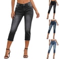 thumbnail image 1 of Shadoumai Womens Capri Jeans 2026 Summer High Waisted Button Straight Leg Raw Hem Distressed Denim Capris Pants with Pockets, 1 of 7