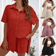 thumbnail image 1 of Shadoumai Womens Cotton Linen Set 2 Piece Casual Tracksuits Outfits Button Down Shirt Shorts Summer Lounge Beach Vacation Clothes, 1 of 9