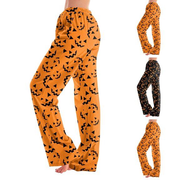 Shadoumai Womens Halloween Pajamas Sleep Pants Cute Funny Pumpkin Goth Bat Pajamas Brushed Milk Silk Lounge Pajama Bottoms
