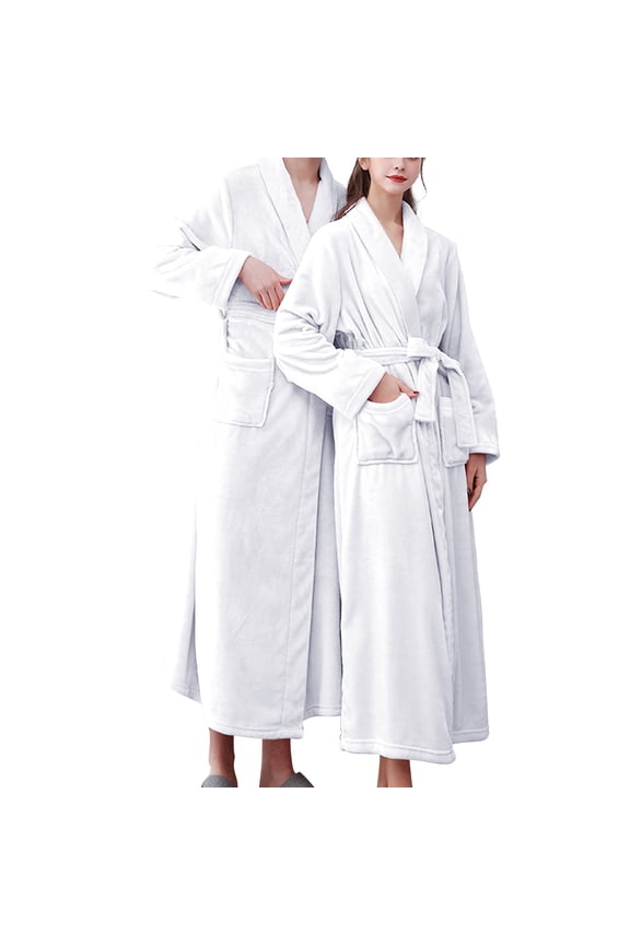 Womens Long Robe Warm Soft Floor Length Flannel Bathrobes for Winter Thicker Long House Coat with Pockets