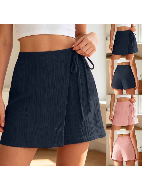 Womens Mini Skorts Summer Drawstring Knot Side Wrap Skirts Trendy Fashion Casual Beach Shorts Skort
