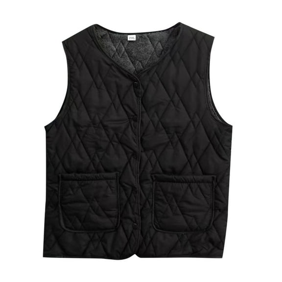 Shadoumai Womens Puffer Vest Button Down Sleeveless Winter Quilted Jacket Casual Jackets V Neck Coat