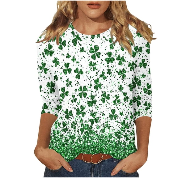 Shadoumai Womens St Patricks Day Shirt – Green Glitter Heart Tee, Festive Irish Outfit, Soft Cotton Black Shamrock T Shirt for Women