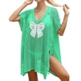thumbnail image 1 of Shadoumai Womens Swimsuit Cover Up Long Sleeve Sheer Mesh Knit Mini Dress Backless Tie Summer Beach Vacation Outfits, 1 of 3