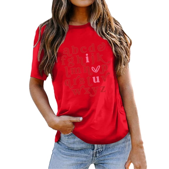 Shadoumai Womens Valentines T-Shirt Print Graphic Tees Cute Love Heart Shirts Casual Short Sleeve