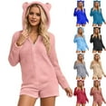 thumbnail image 1 of Shadoumai Womens Warm Fuzzy Sherpa Hooded Romper Short Playsuit Jumpsuit Cute Bear Onesie Sleepwear Plus Size Rompers, 1 of 6
