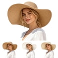 thumbnail image 1 of Shadoumai Womens Wide Brim Sun Hat Cotton Linen UPF 50+ Outdoor Travel Beach Hats Ponytail Packable Adjustable Bucket Hat, 1 of 6