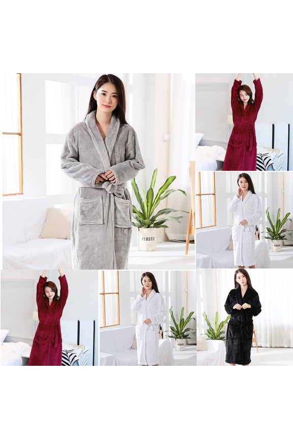 Womens Winter Bathrobe Thickened Warm Robe Large Size Autumn Winter Couple Pajamas Coral Velvet Ladies Bathrobe Homewear Padded Men Sleepwear